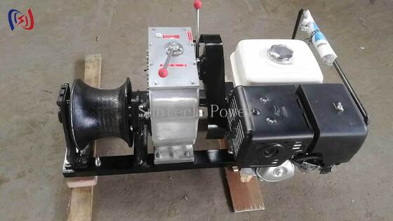 Cable Pulling Winch with 3-5T Tractive Force, 6.5-16 RPM, and Gasoline Power with Diesel Option