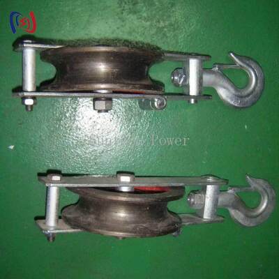 Grounding Wire Stringing Block with Nylon Sheave Hook Type Mounting and Steel Support Frame for Transmission Line