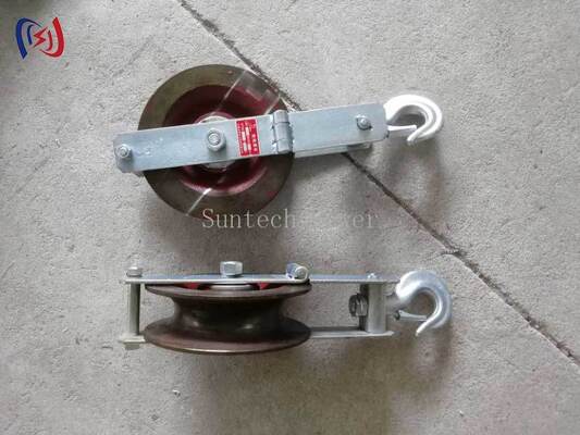 Grounding Wire Stringing Block with Nylon Sheave Hook Type Mounting and Steel Support Frame for Transmission Line