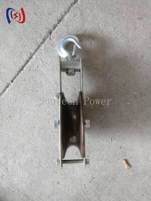 Grounding Wire Stringing Block with Nylon Sheave Hook Type Mounting and Steel Support Frame for Transmission Line