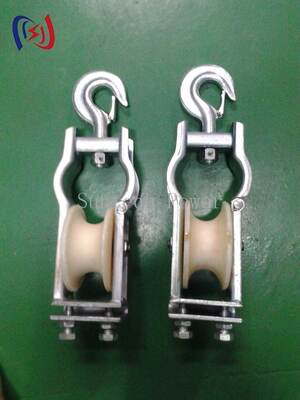 Dual Use Stringing Block with Nylon Sheave for Dual Installation Modes and Steel Frame Construction
