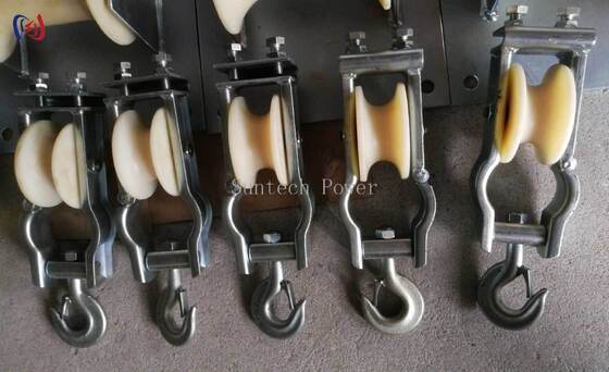 Dual Use Stringing Block with Nylon Sheave for Dual Installation Modes and Steel Frame Construction