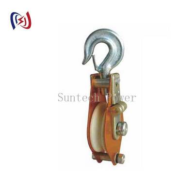 Nylon Sheave Hoisting Tackle with Steel Side Plate Frame and Hook Suspension for Power Construction