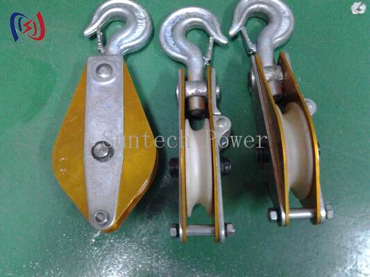 Nylon Sheave Hoisting Tackle with Steel Side Plate Frame and Hook Suspension for Power Construction