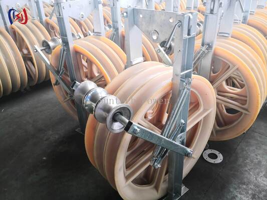 Grounding Roller Stringing Block with Integrated Grounding Protection Multi-Roller Cable Guidance and Durable Steel Frame Construction