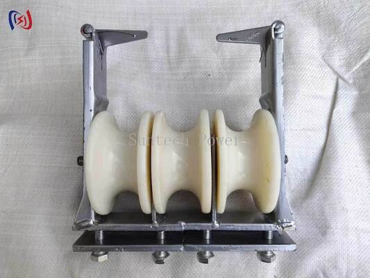 Three Sheaves Stringing Block with Durable Steel Frame and Low Friction Cable Pulling for Transmission Lines