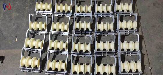 Three Sheaves Stringing Block with Durable Steel Frame and Low Friction Cable Pulling for Transmission Lines